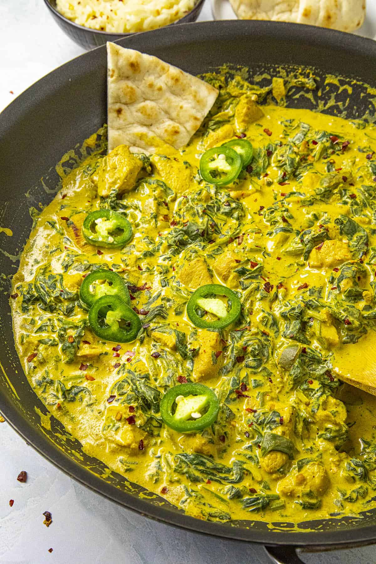 Chicken Saag in a hot pan