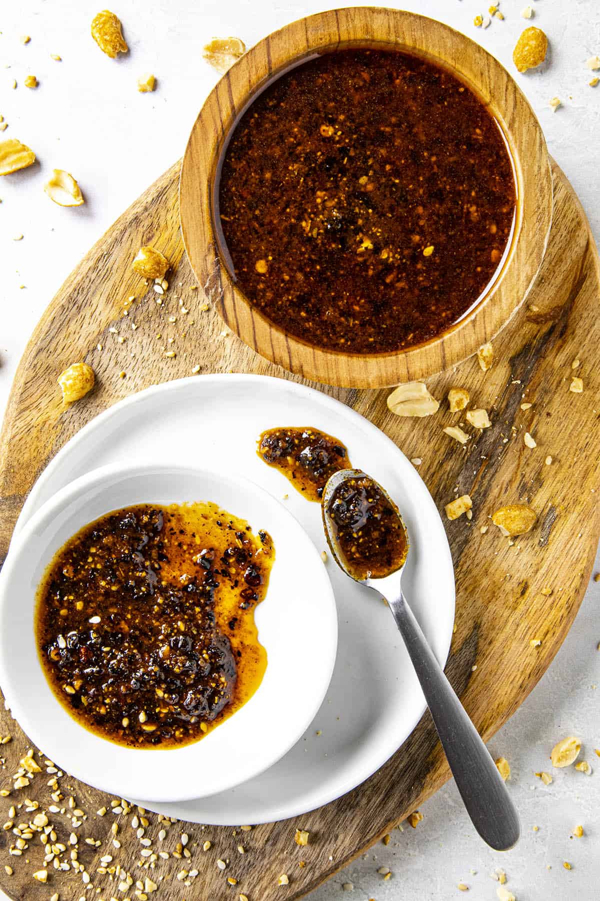 Salsa Macha on a spoon and in a bowl