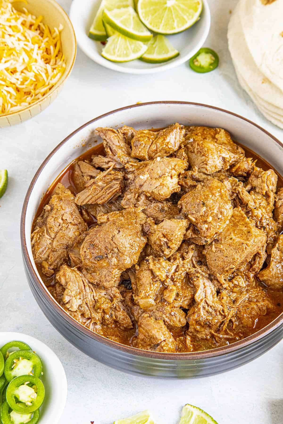Chunks of Carne Adovada in a bowl