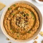 Muhammara (Roasted Red Pepper & Walnut Dip) served