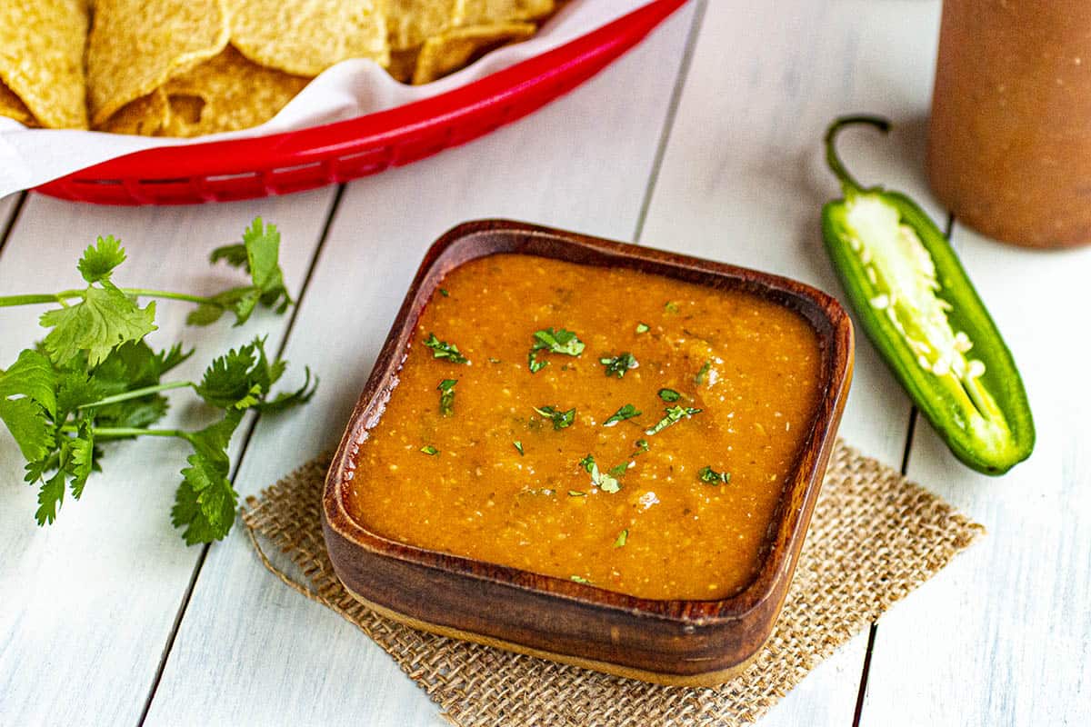 Salsa Roja served with tortilla chips