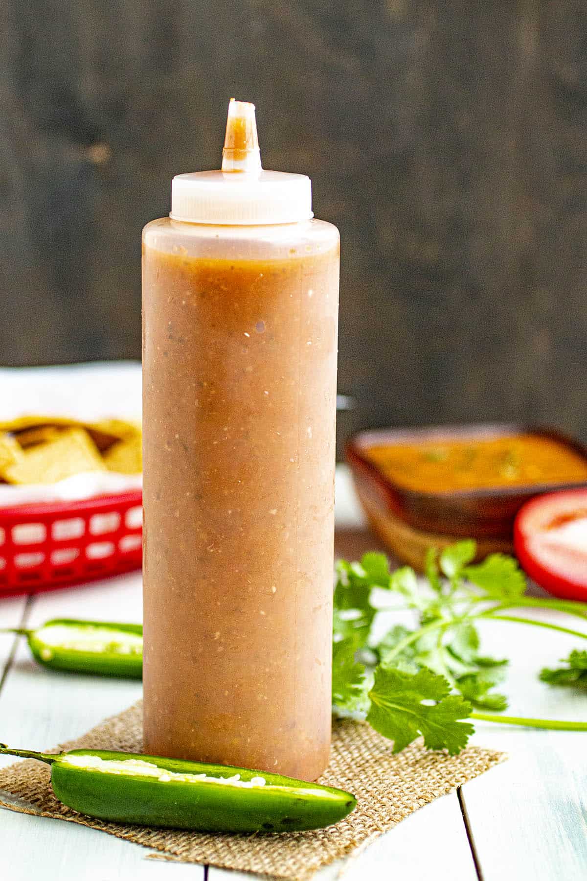 Salsa Roja in a squeeze bottle