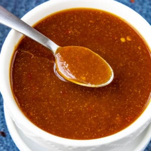 Szechuan Sauce in a big white bowl