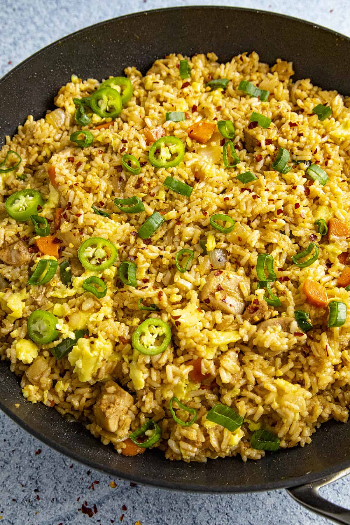 Spicy Chicken Fried Rice in a pan