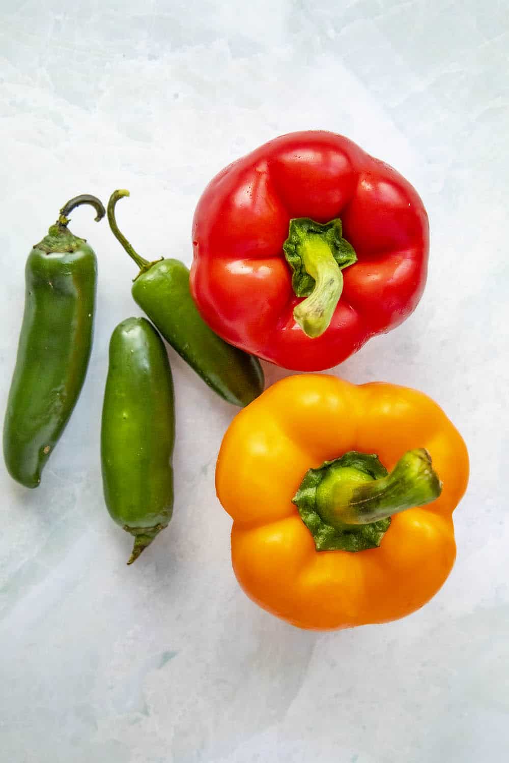 Bell peppers and jalapeno peppers for making sausage and peppers for dinner.