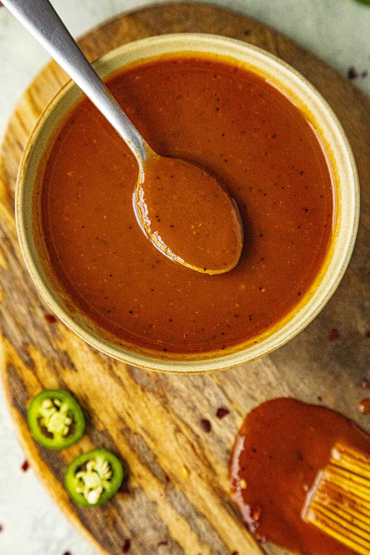 Sweet and Spicy BBQ Sauce on a spoon