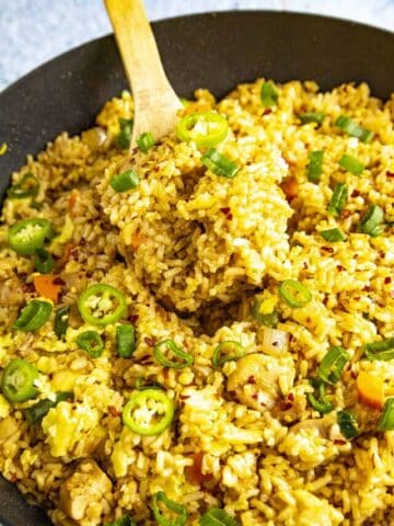 Chicken Fried Rice in a pan, ready to serve