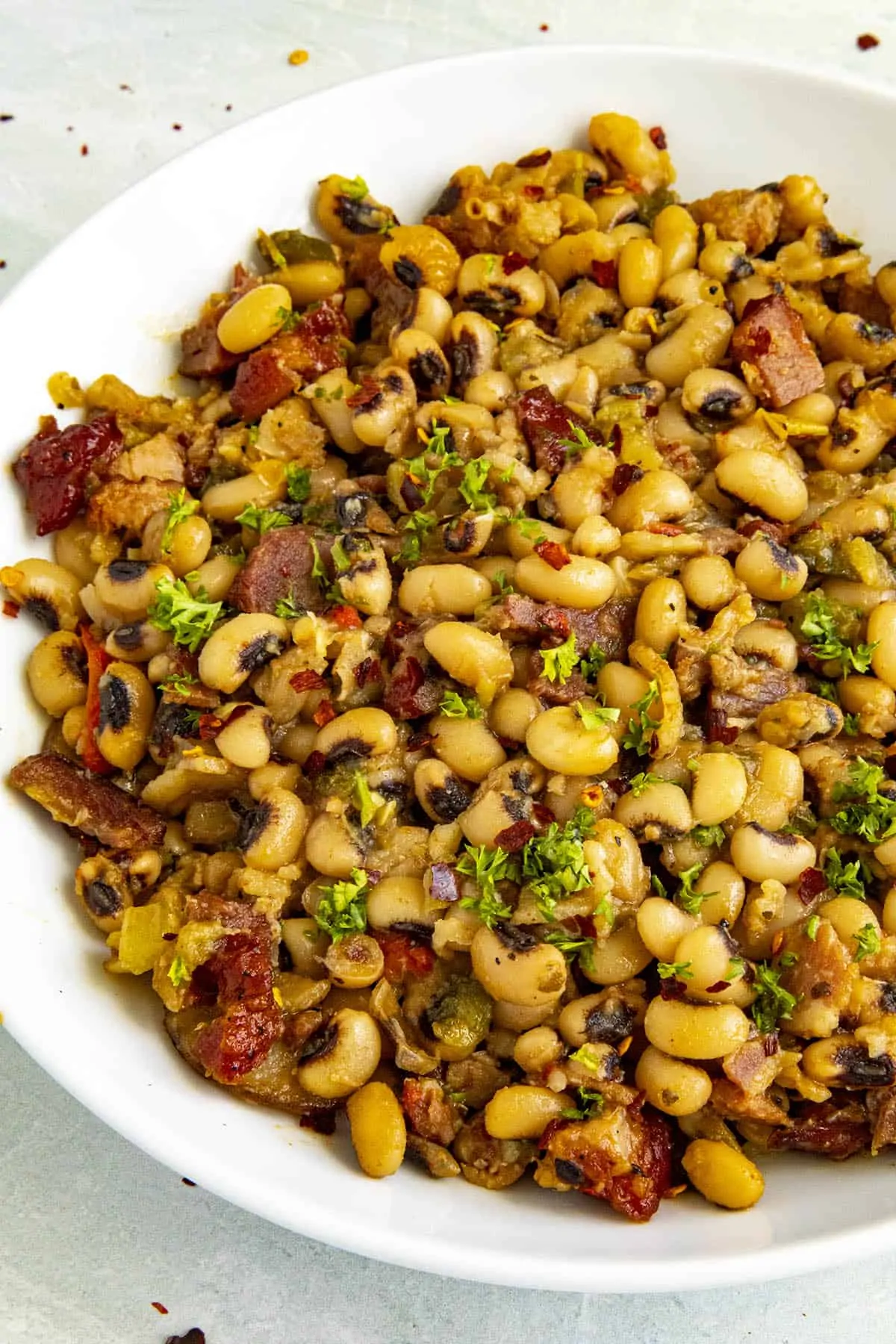 Black Eyed Peas served in a white bowl