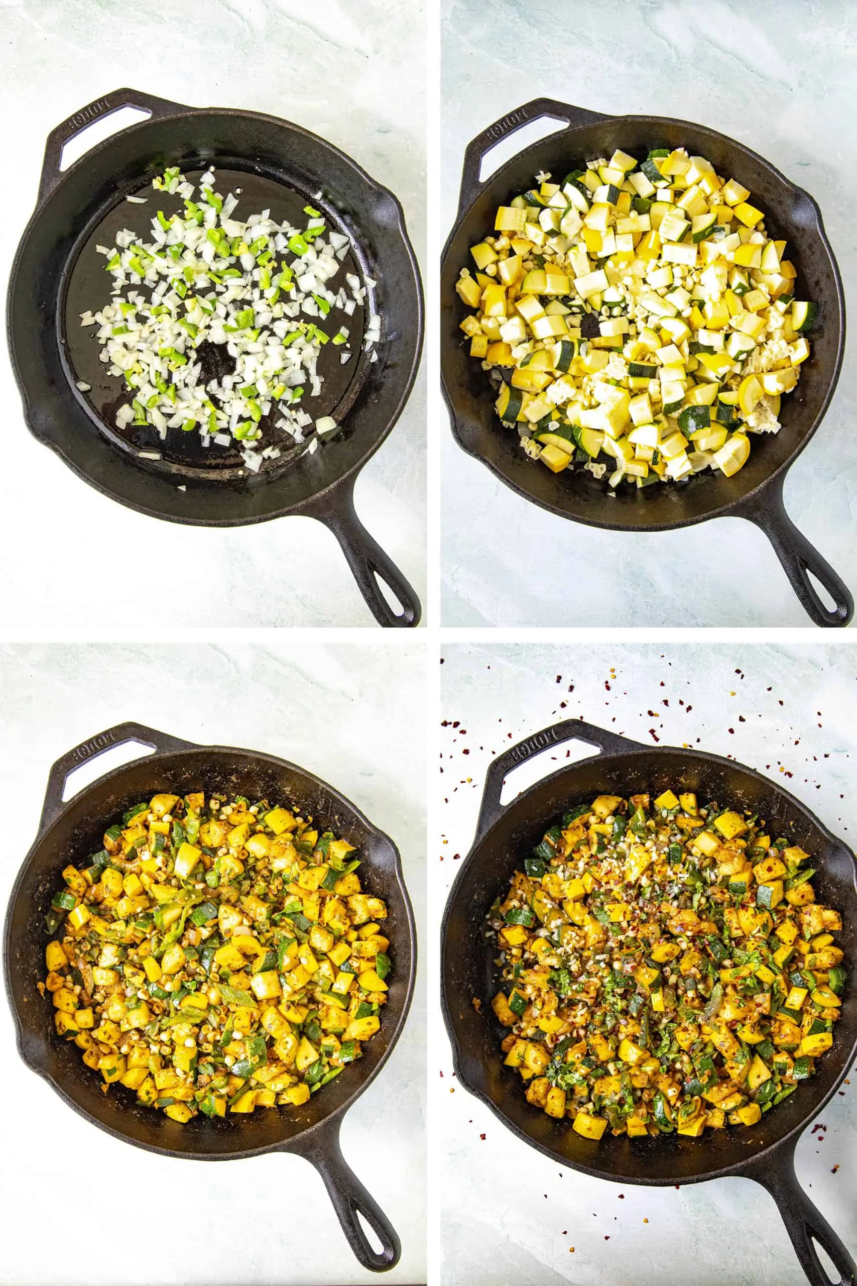 Steps for making Calabacitas