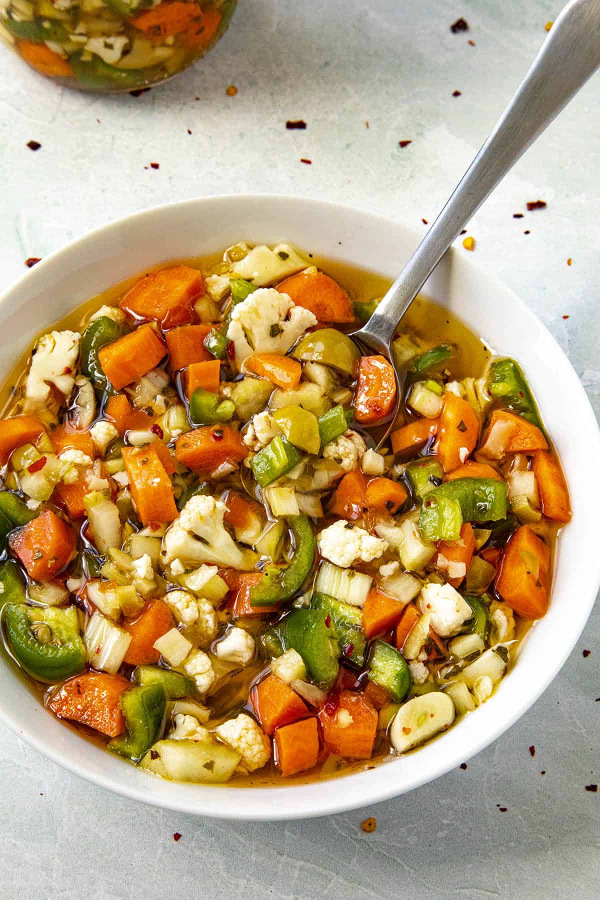 Chicago Style Giardiniera in a bowl, ready to serve