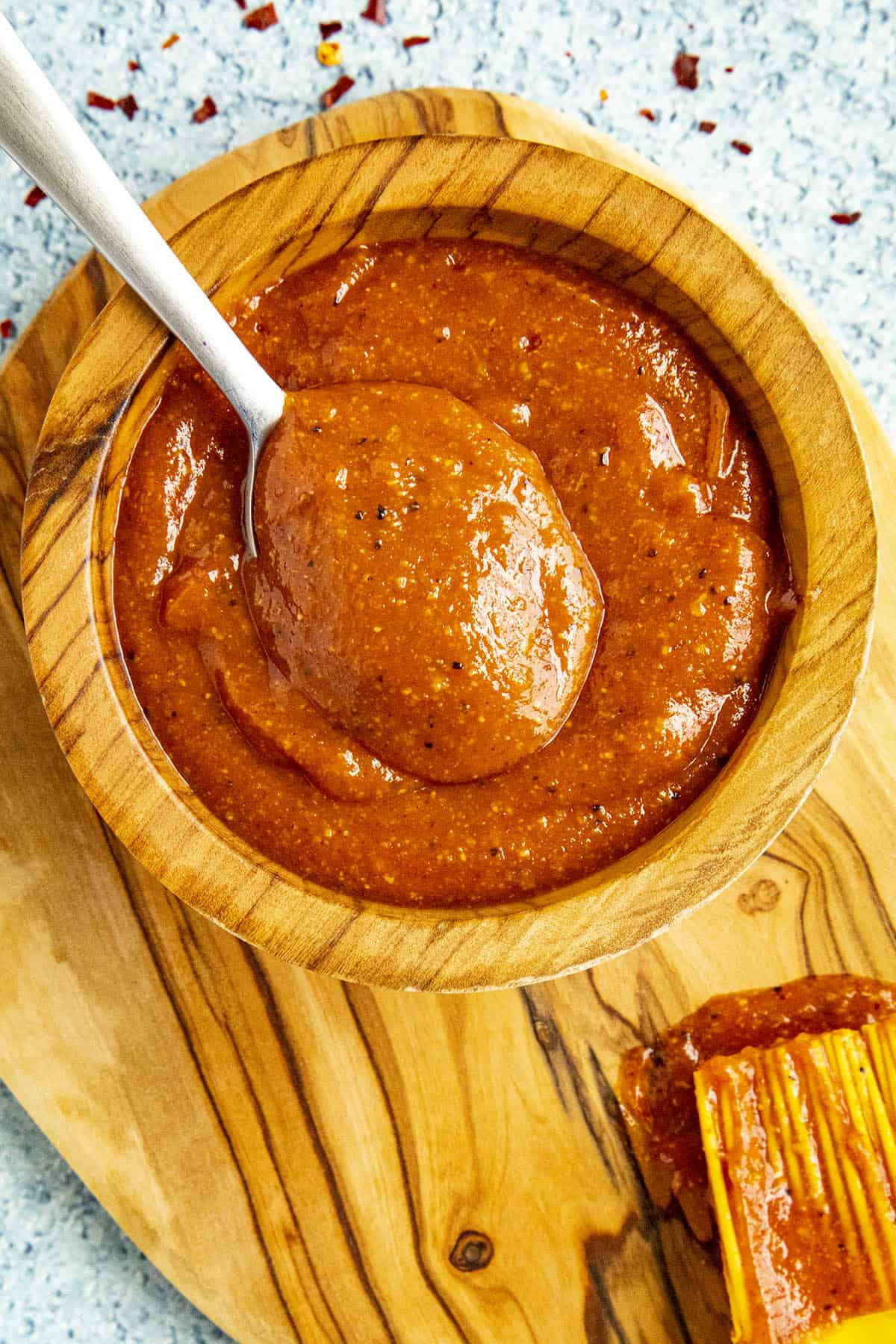 Easy Homemade BBQ Sauce on a spoon, ready to serve