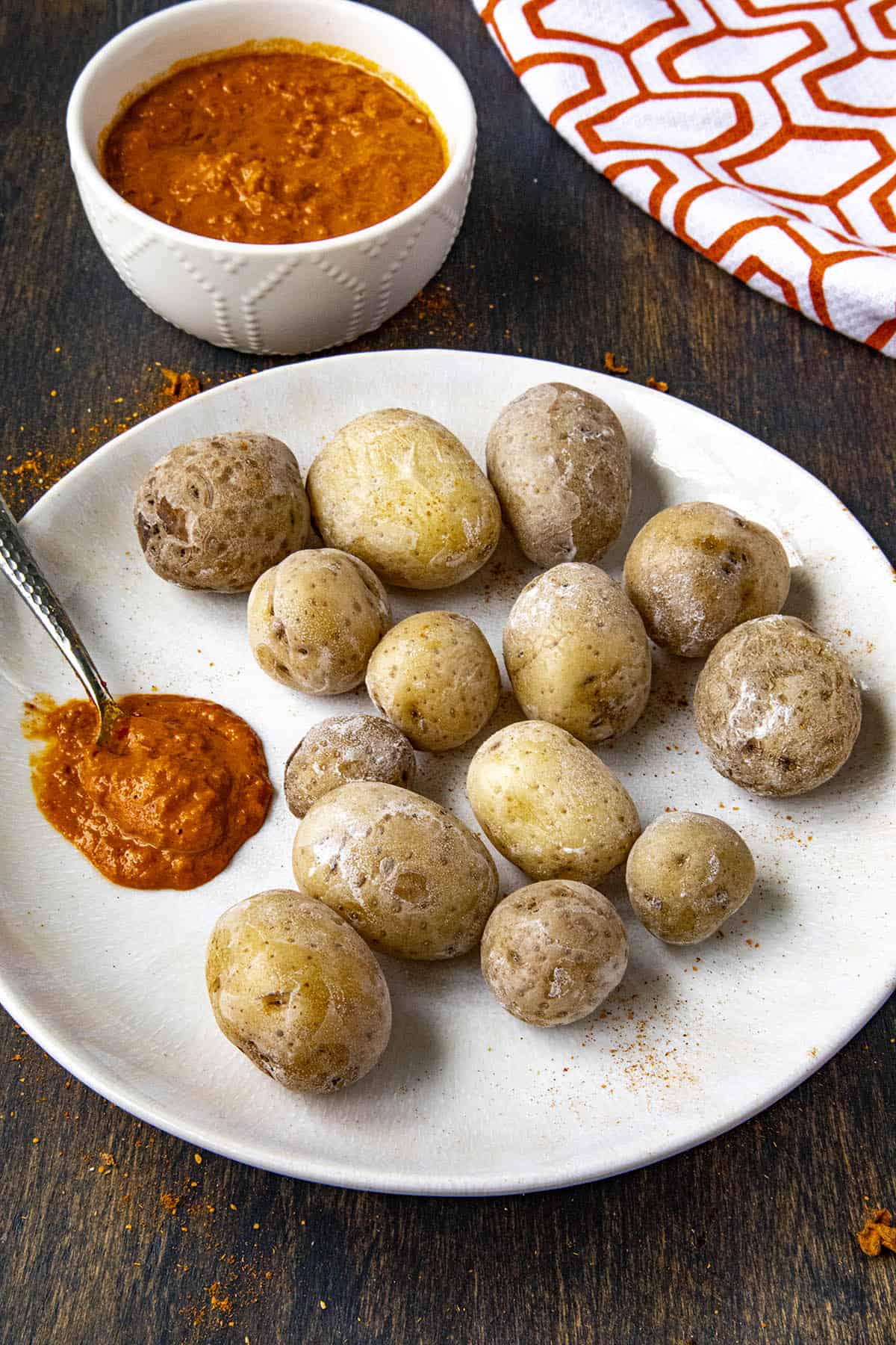 Papas arrugadas with mojo verde and a spicy mojo picón