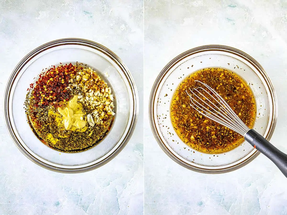 Spicy Salmon Marinade ingredients in a bowl and being whisked together