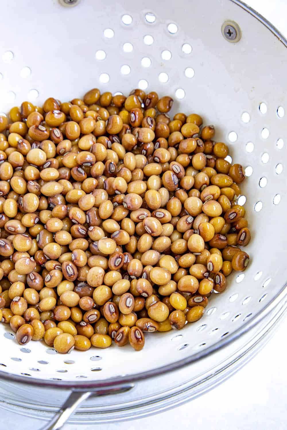 Rinsed and soaked gandules, or "pigeon peas"