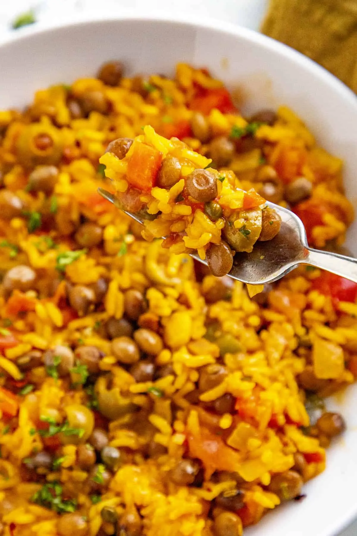 A forkful of Arroz con Gandules