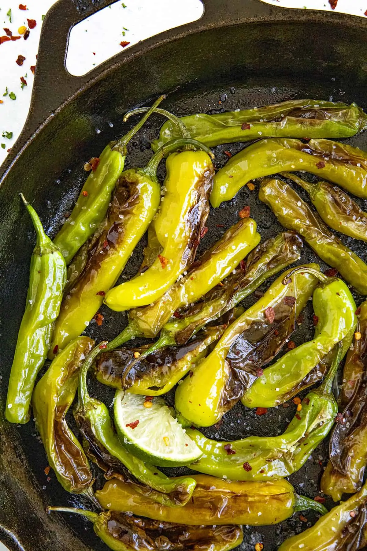 Hot, salted Blistered Shishito Peppers