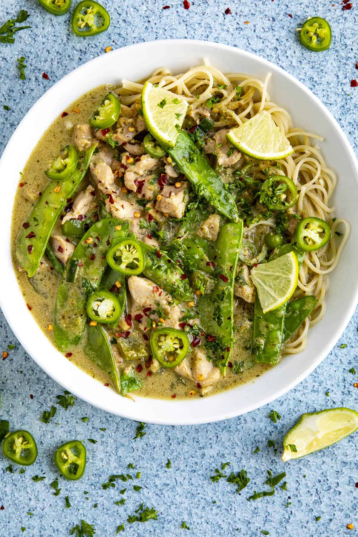Delicious green curry with lots of garnish