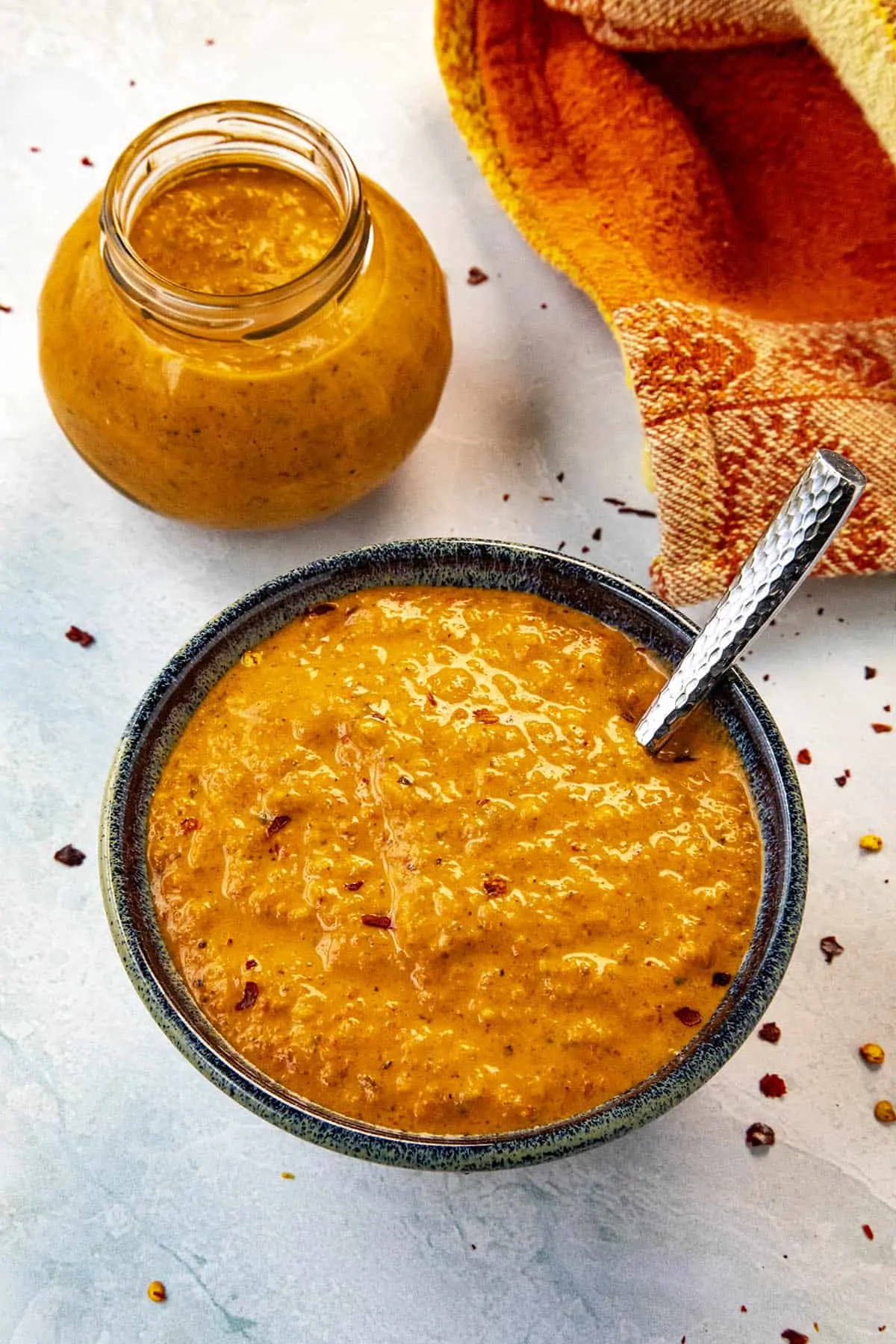 Harissa Sauce in a bowl and in a small jar