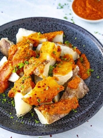 Patatas Bravas served on a plate