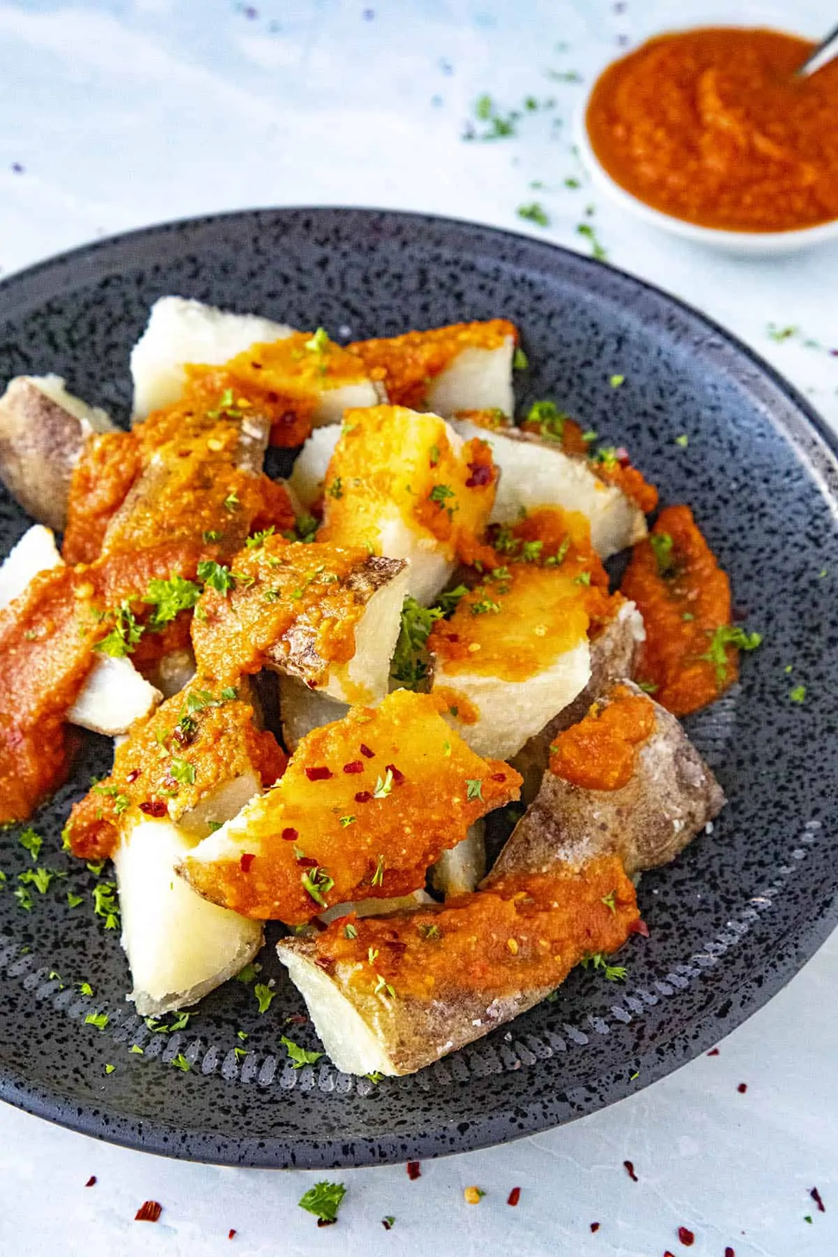Patatas Bravas served on a plate