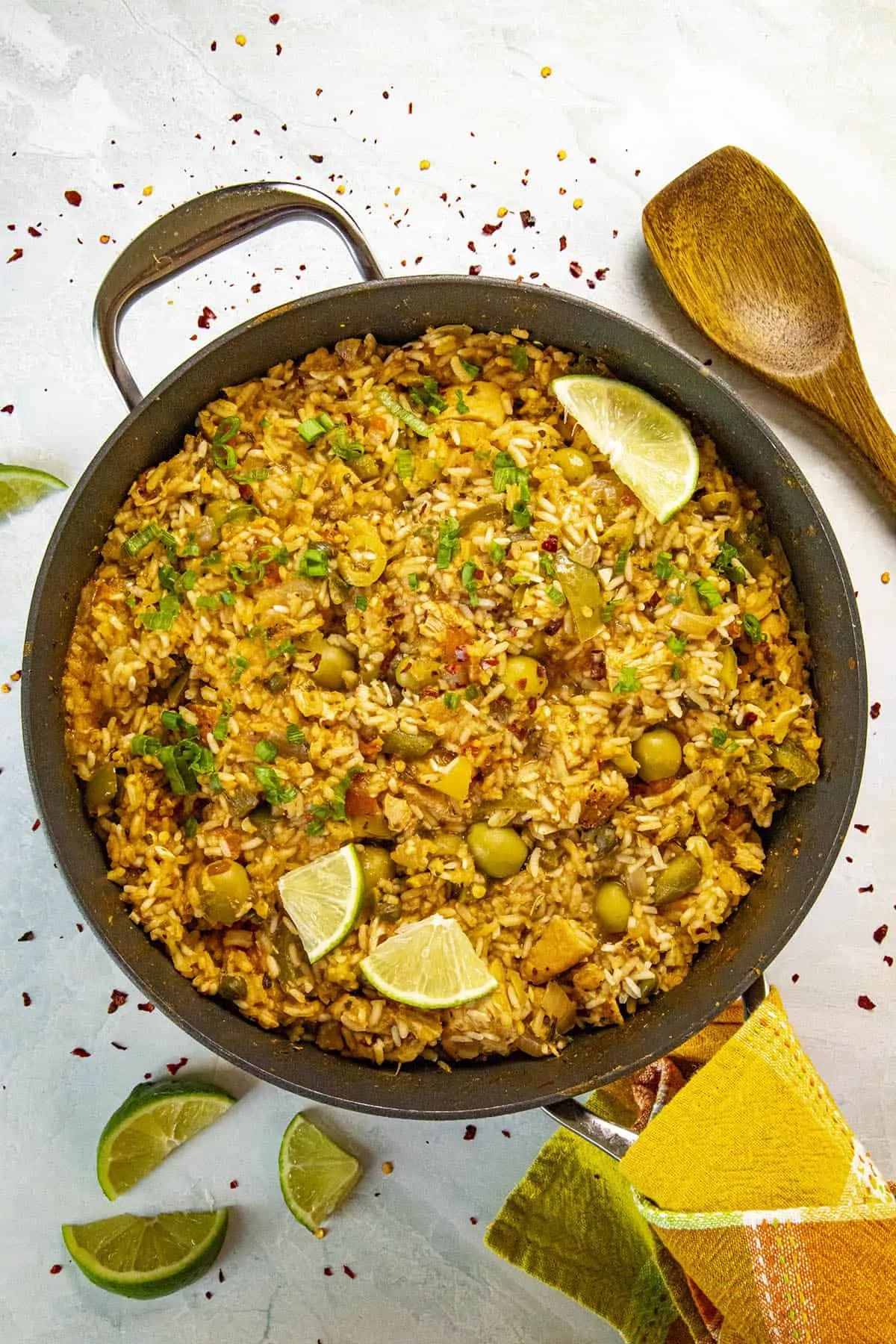 Puerto Rican Arroz con Pollo in a pan, ready to serve