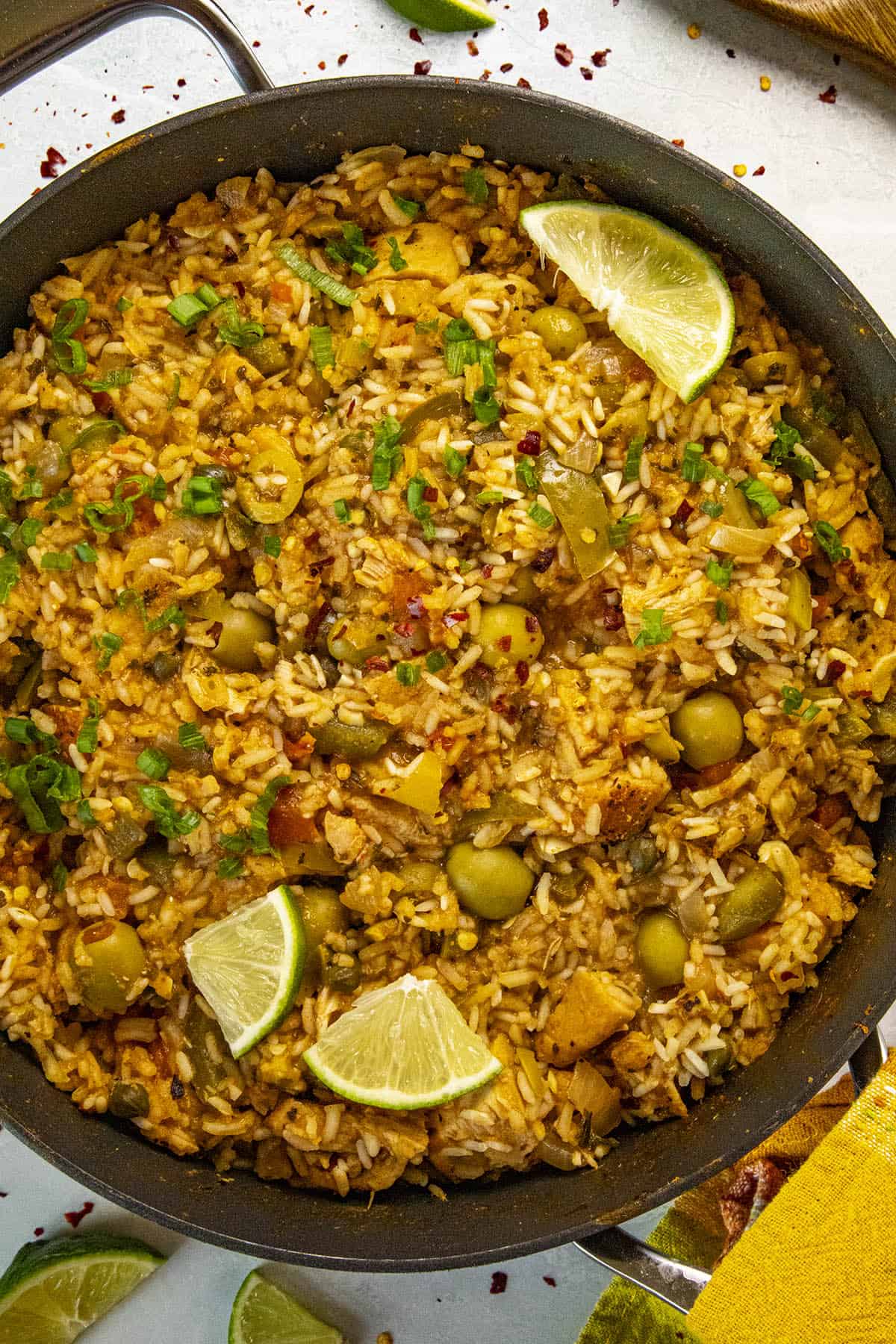 Puerto Rican Arroz con Pollo in a pan