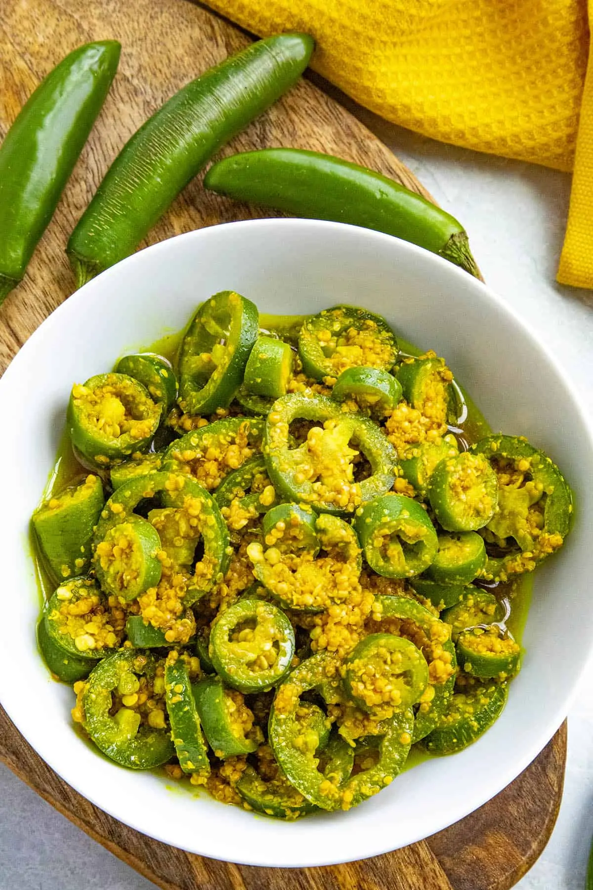 Green Chilli Pickle in a bowl