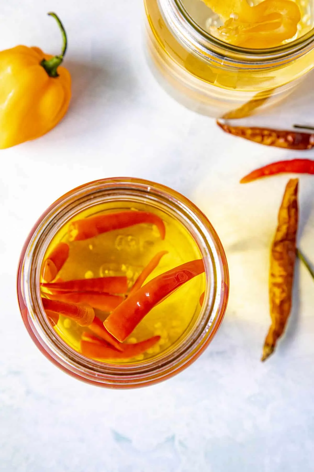 Spicy infused alcohol in jars