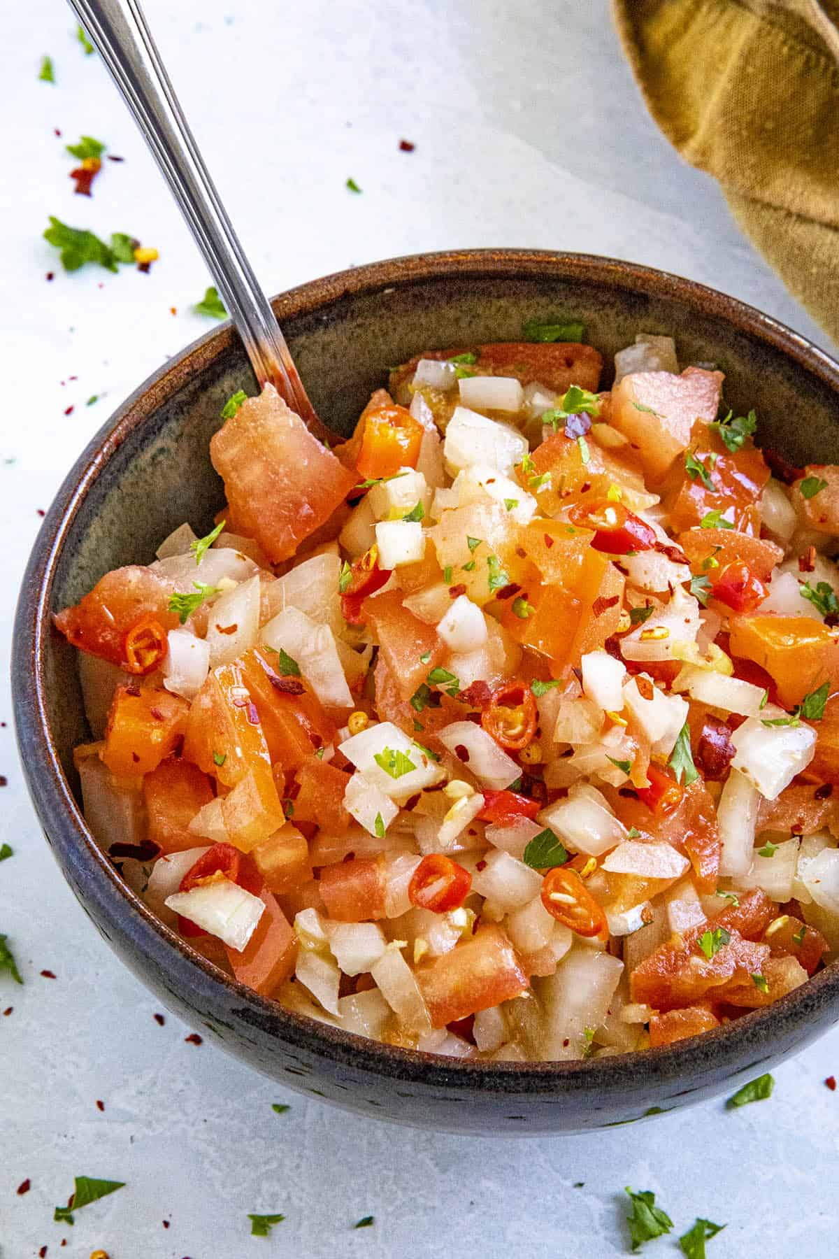 Chunky Sambal Matah, or raw sambal, in a bowl