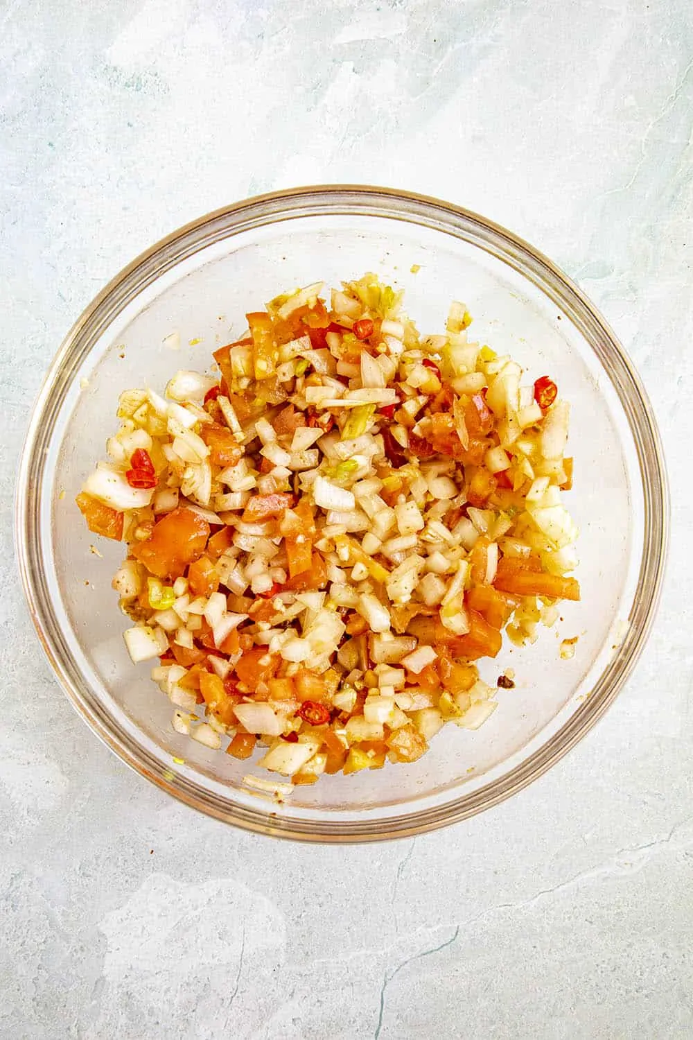 Sambal Matah ingredients mixed in a bowl