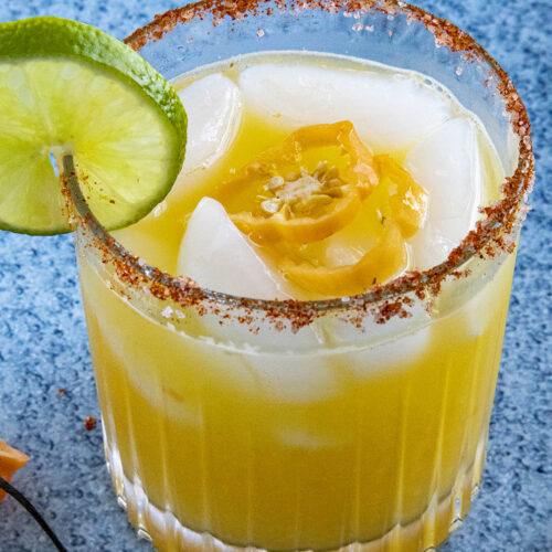 A glass full of the Spicy Mango Margarita