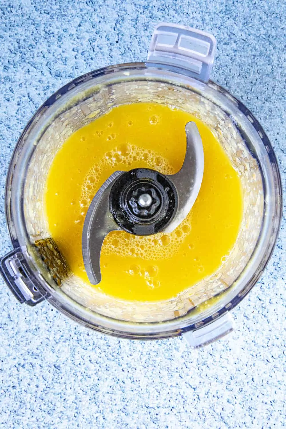 Spicy Habanero Mango Puree in a blender.