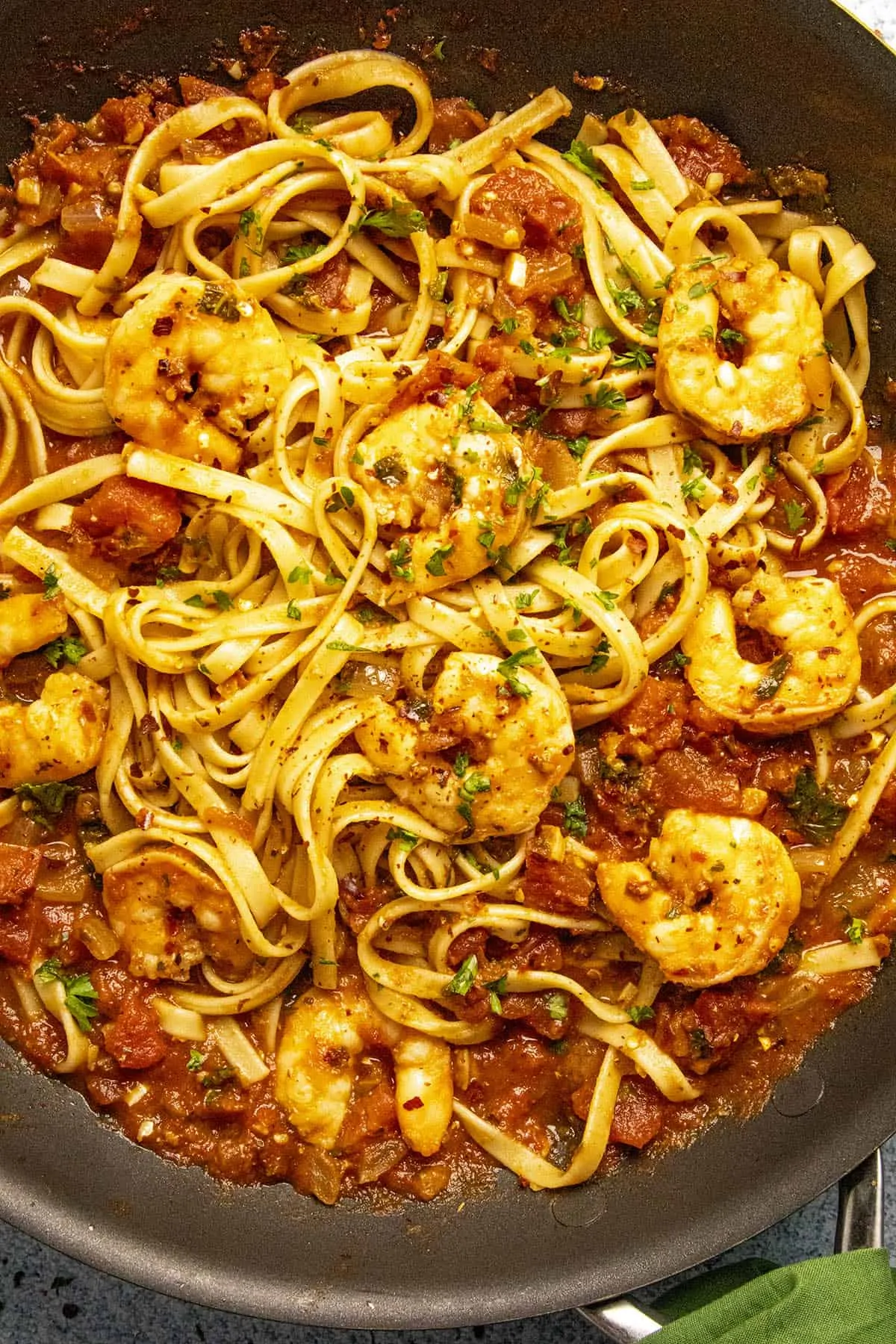 Shrimp Fra Diavolo being served