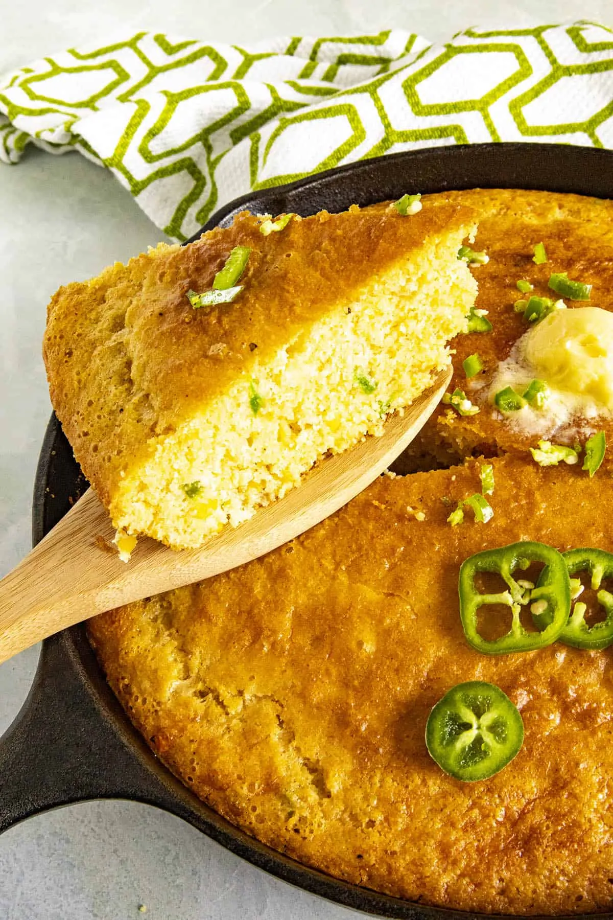 A slice of skillet cornbread