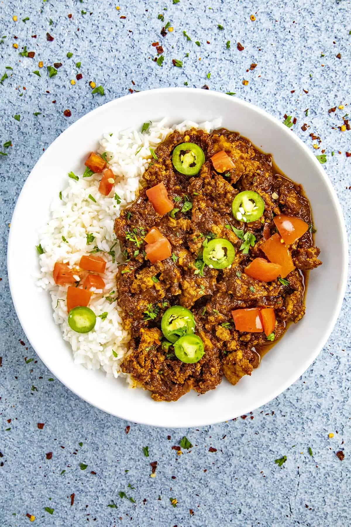 Spicy chipotle sofritas served in a bowl