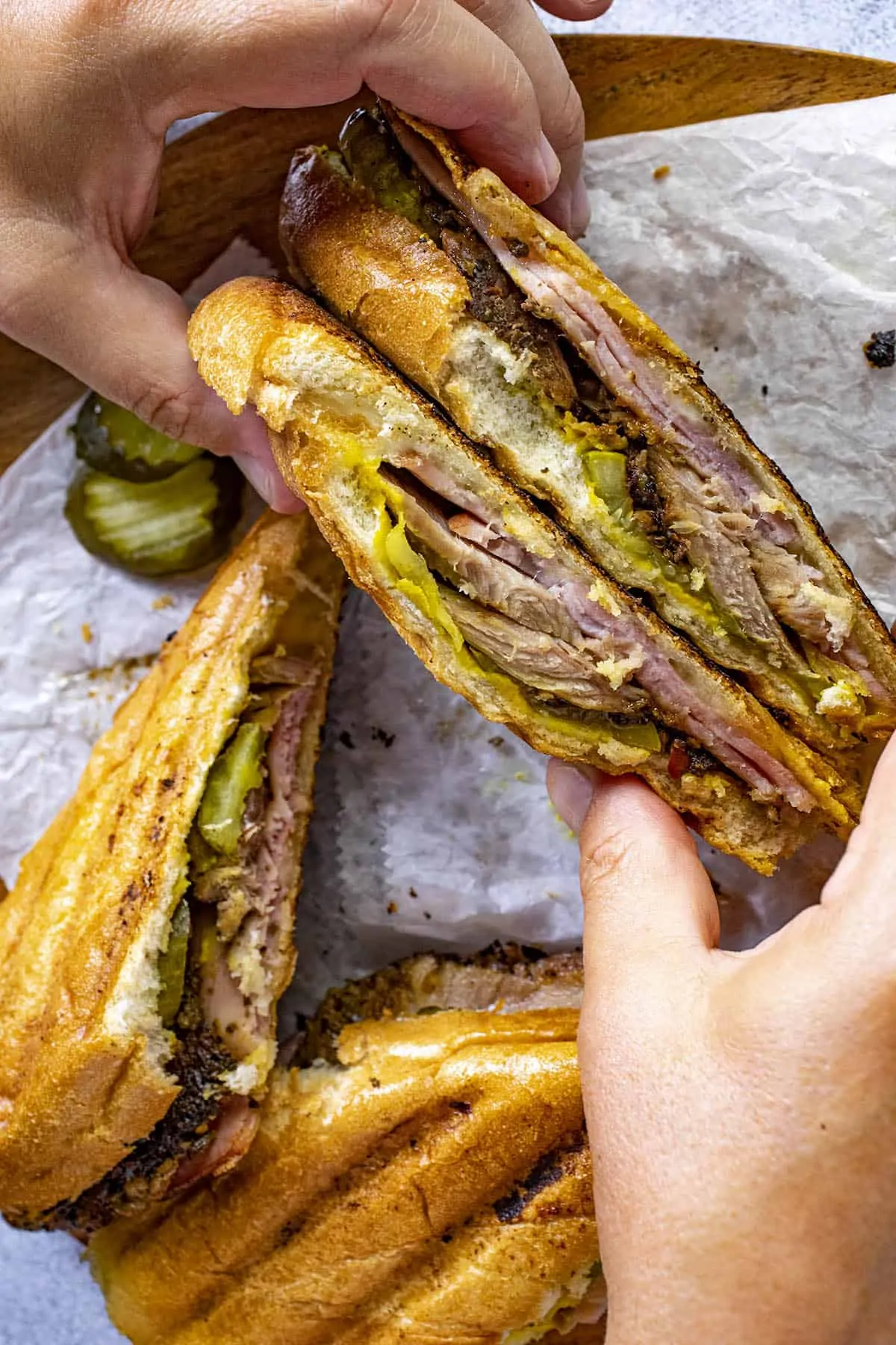 Mike holding a Cuban Sandwich