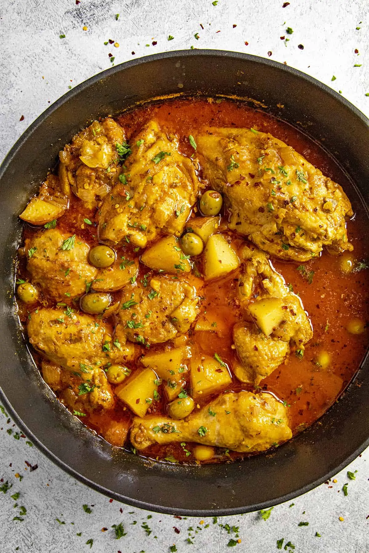 Puerto Rican Chicken Stew (Pollo Guisado) in a pot