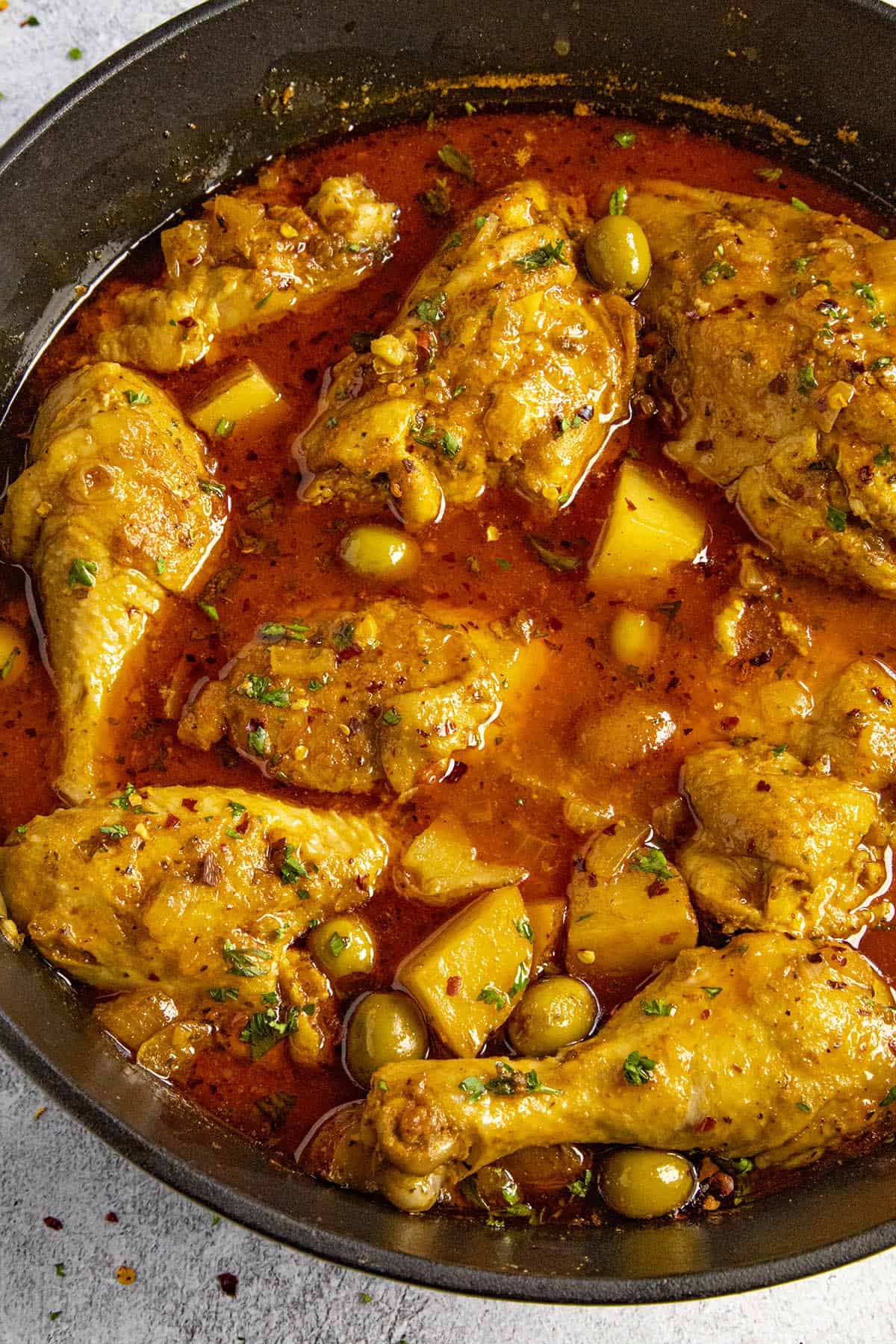 Pollo Guisado Recipe (Chicken Stew) in a pot, ready to serve