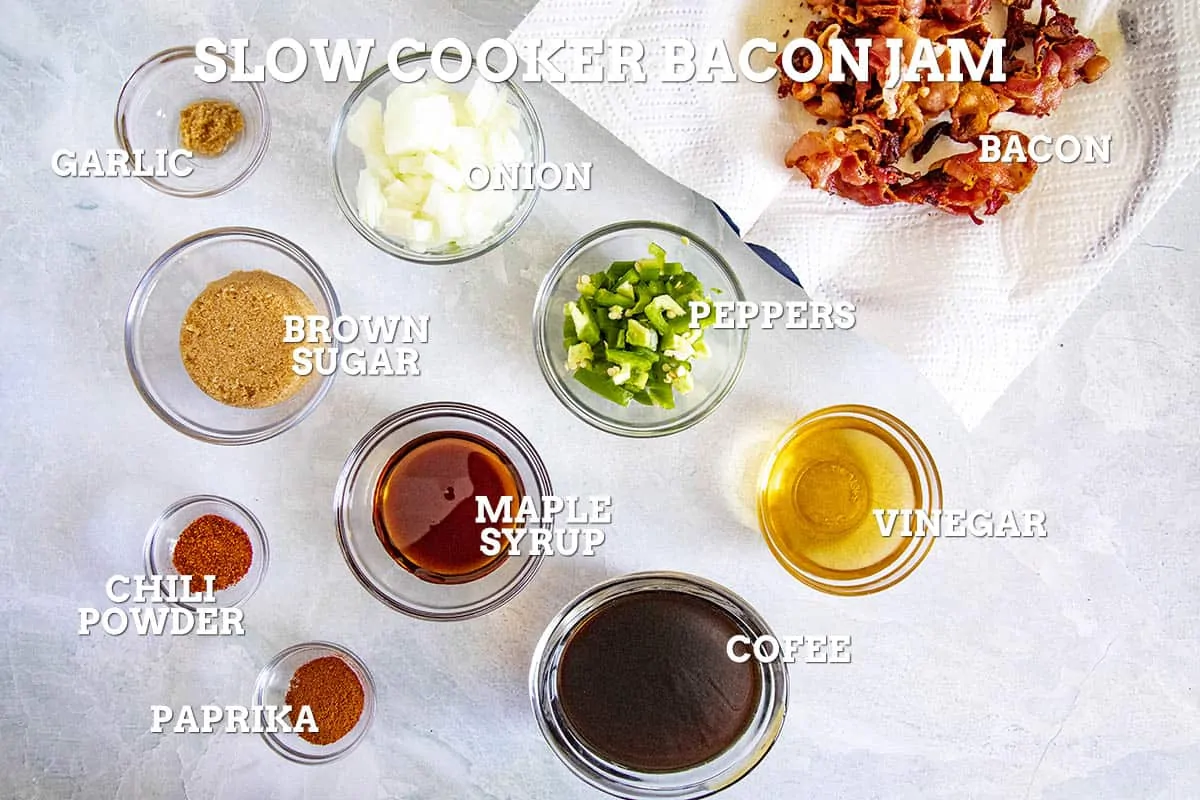 Bacon Jam ingredients on the table.