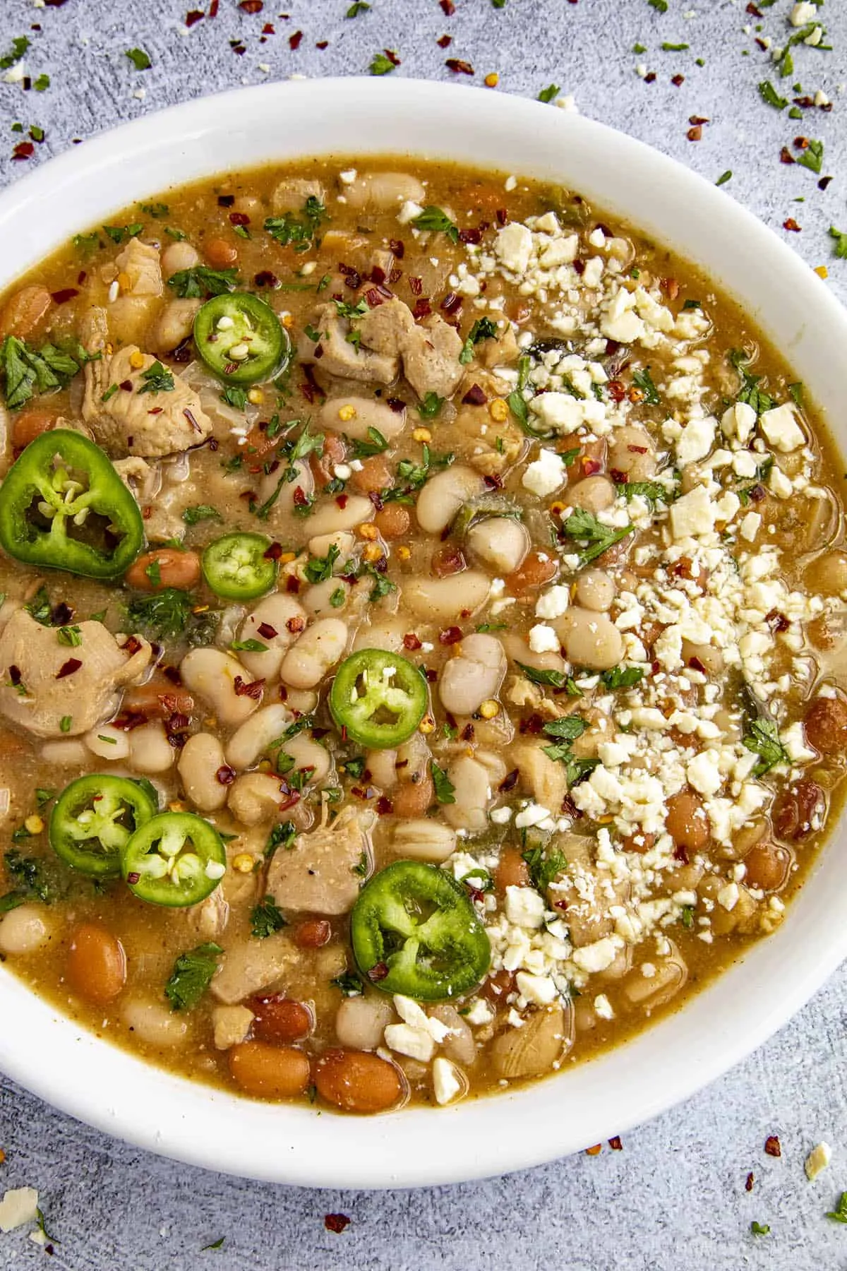A bowl of White Chicken Chili, ready to serve