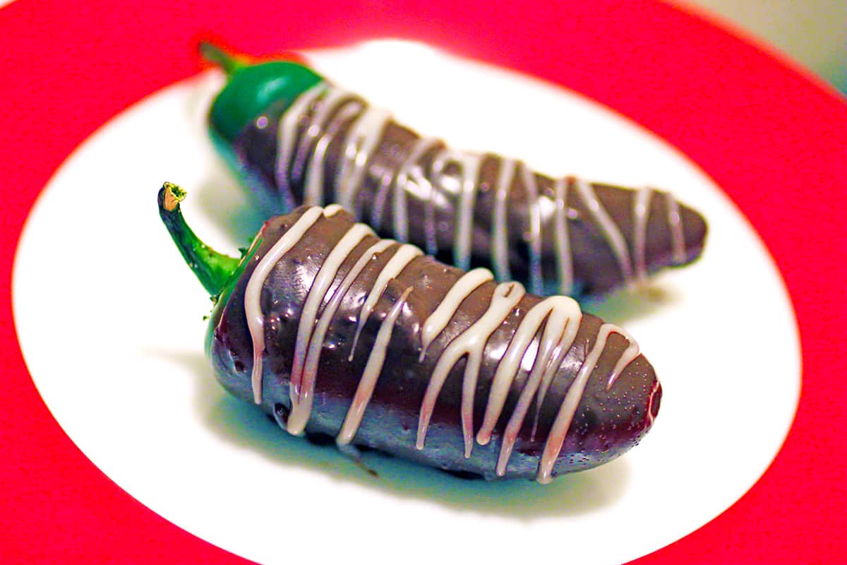 Chocolate Covered Jalapeno Peppers on a plate