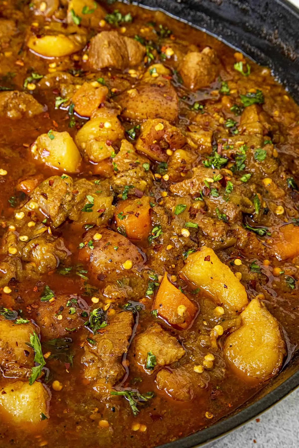 Green Chili Stew in a pot.