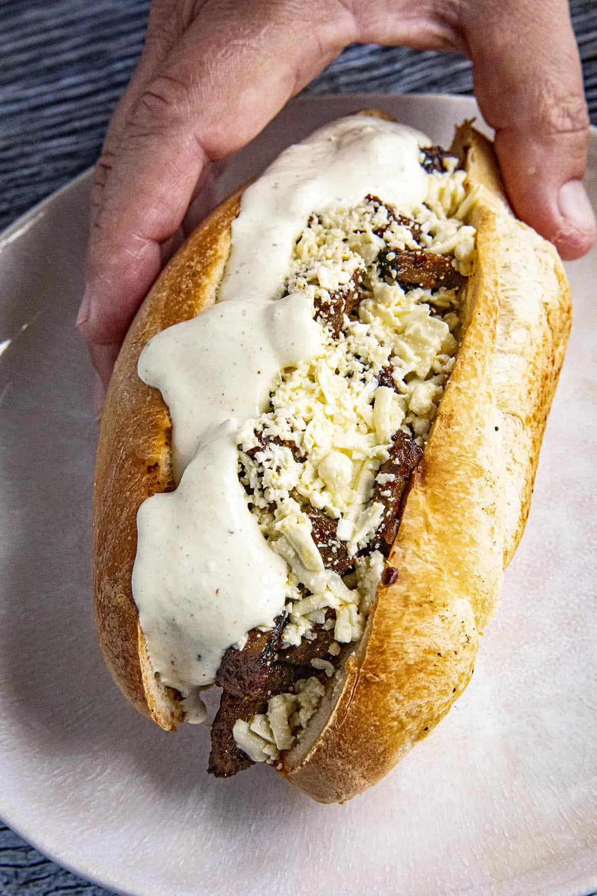 Horseradish Cream Sauce on a beef sandwich