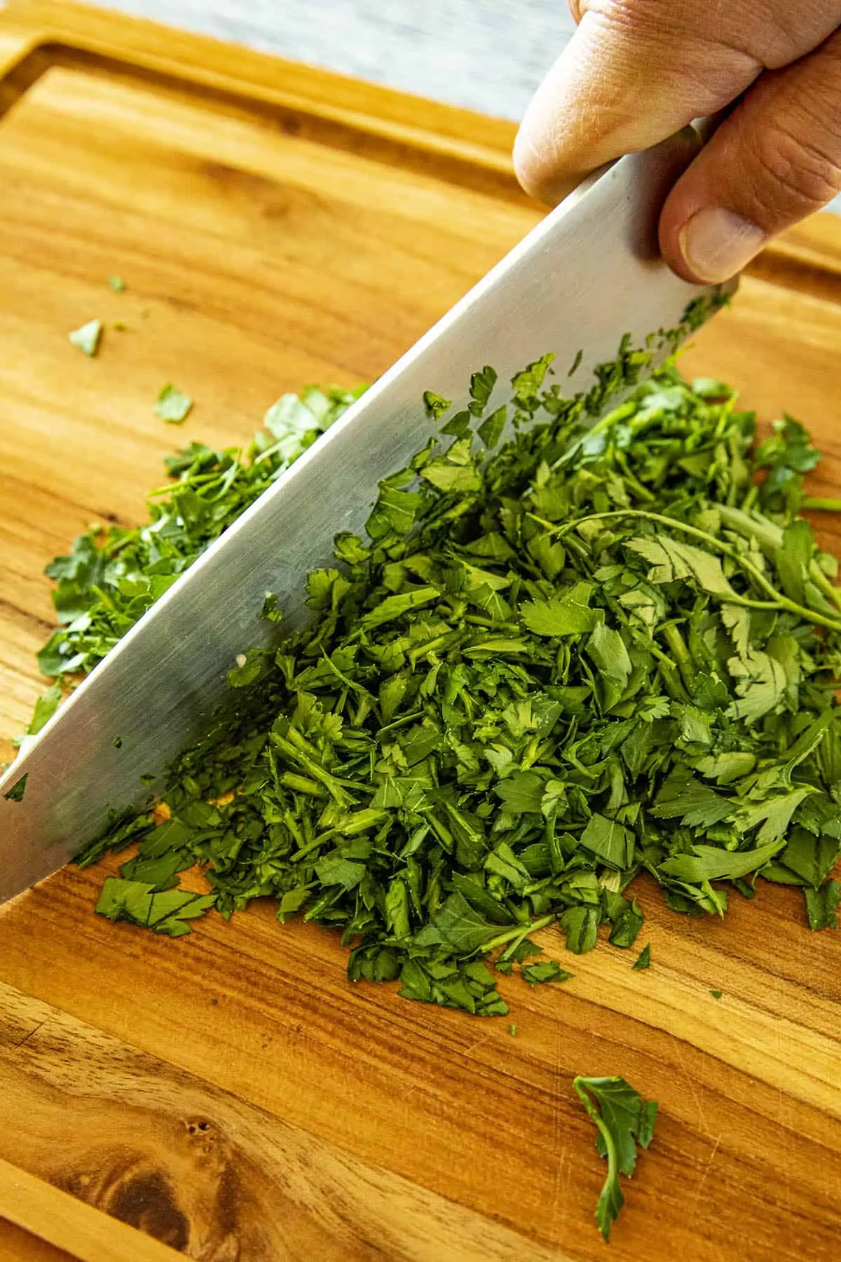 Chopping parsley to make Chimichurri.