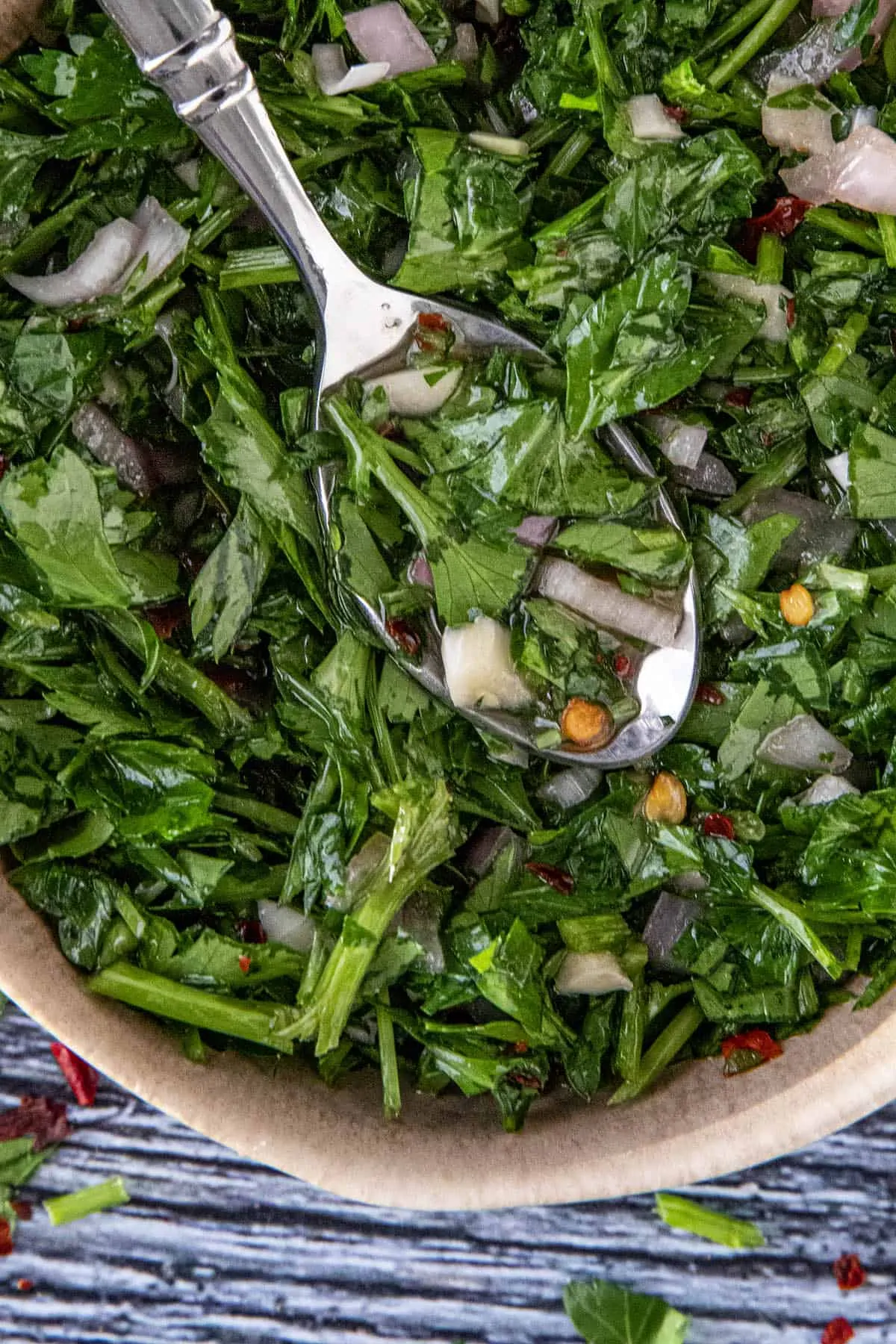 Chimichurri on a spoon.