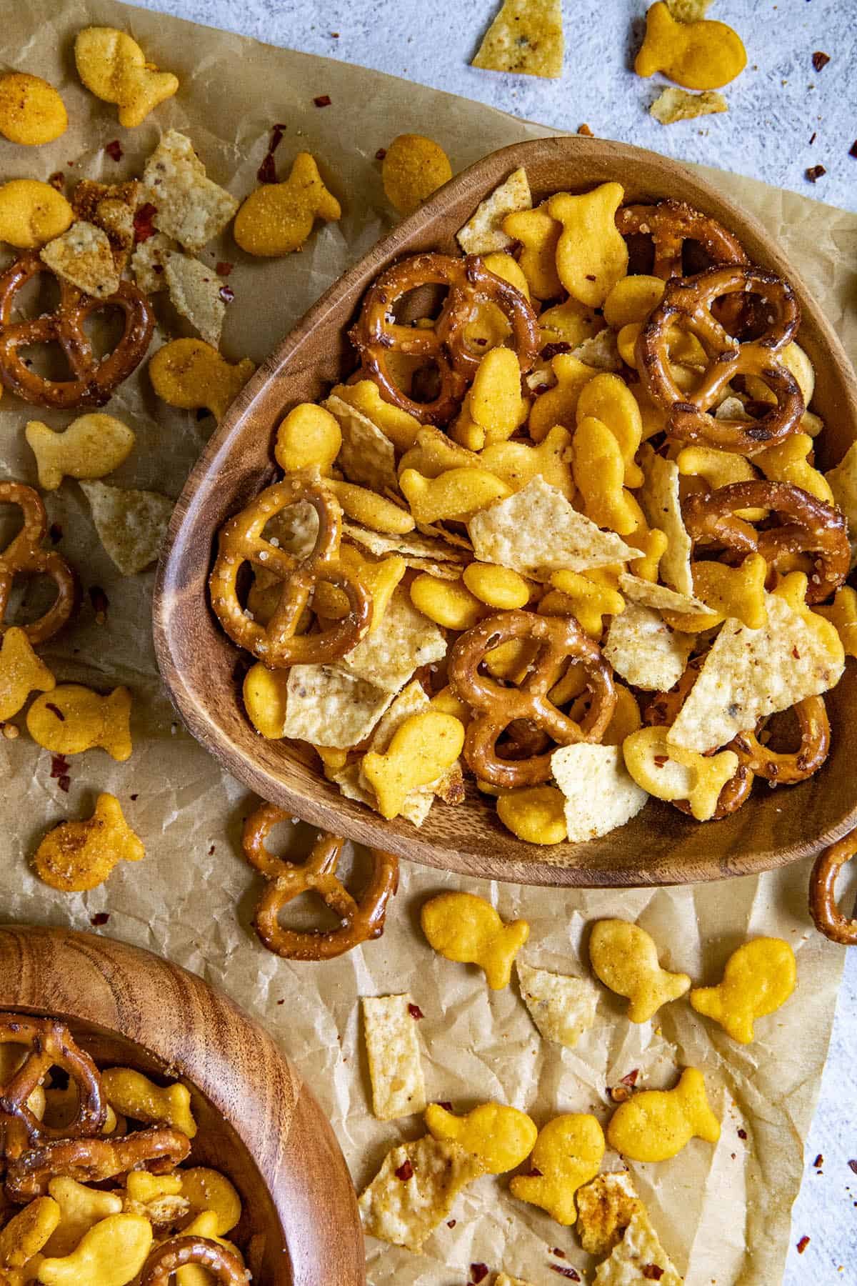 Lots of crunchy Spicy Snack Mix.