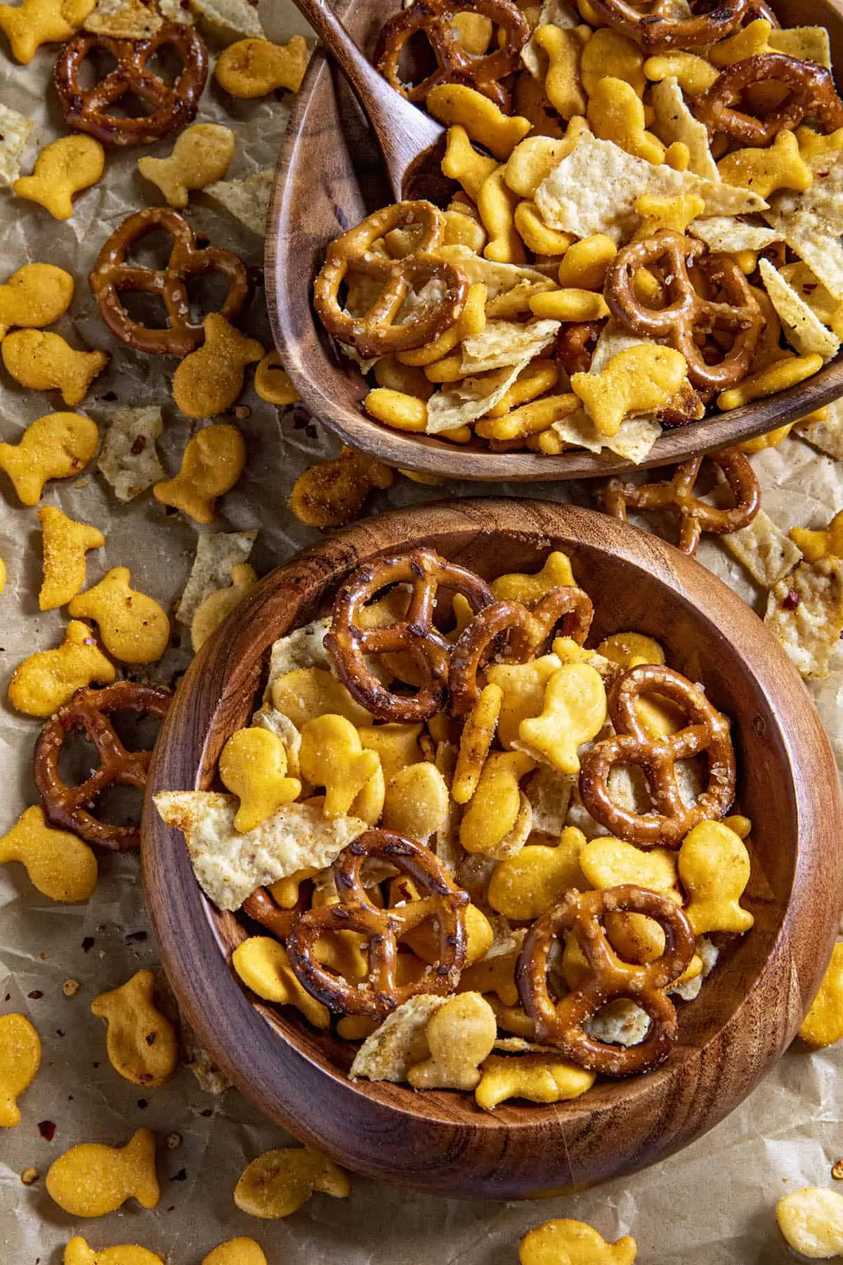 Homemade Spicy Snack Mix in a bowl, ready to serve.