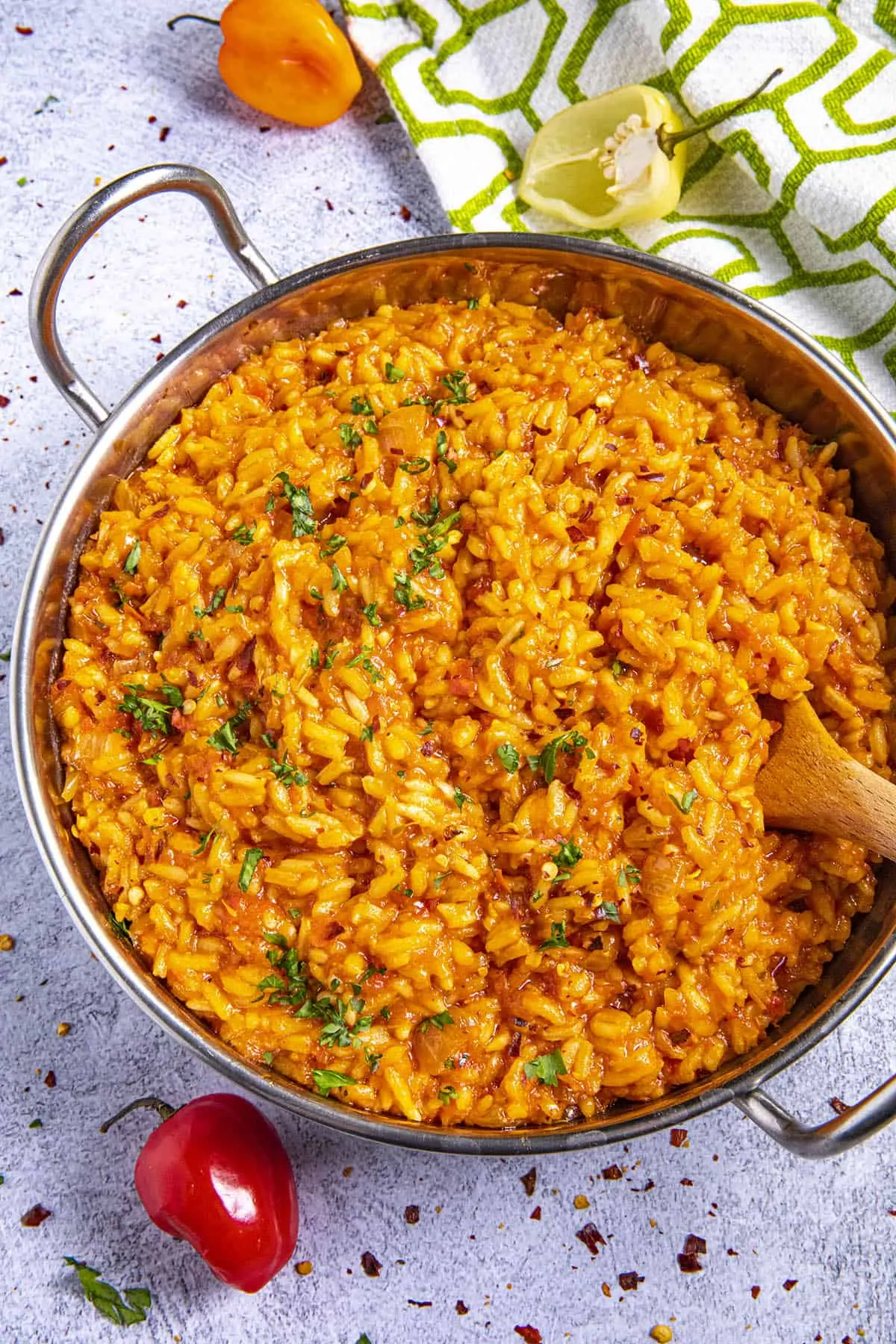 Jollof Rice in a bowl with a spoon