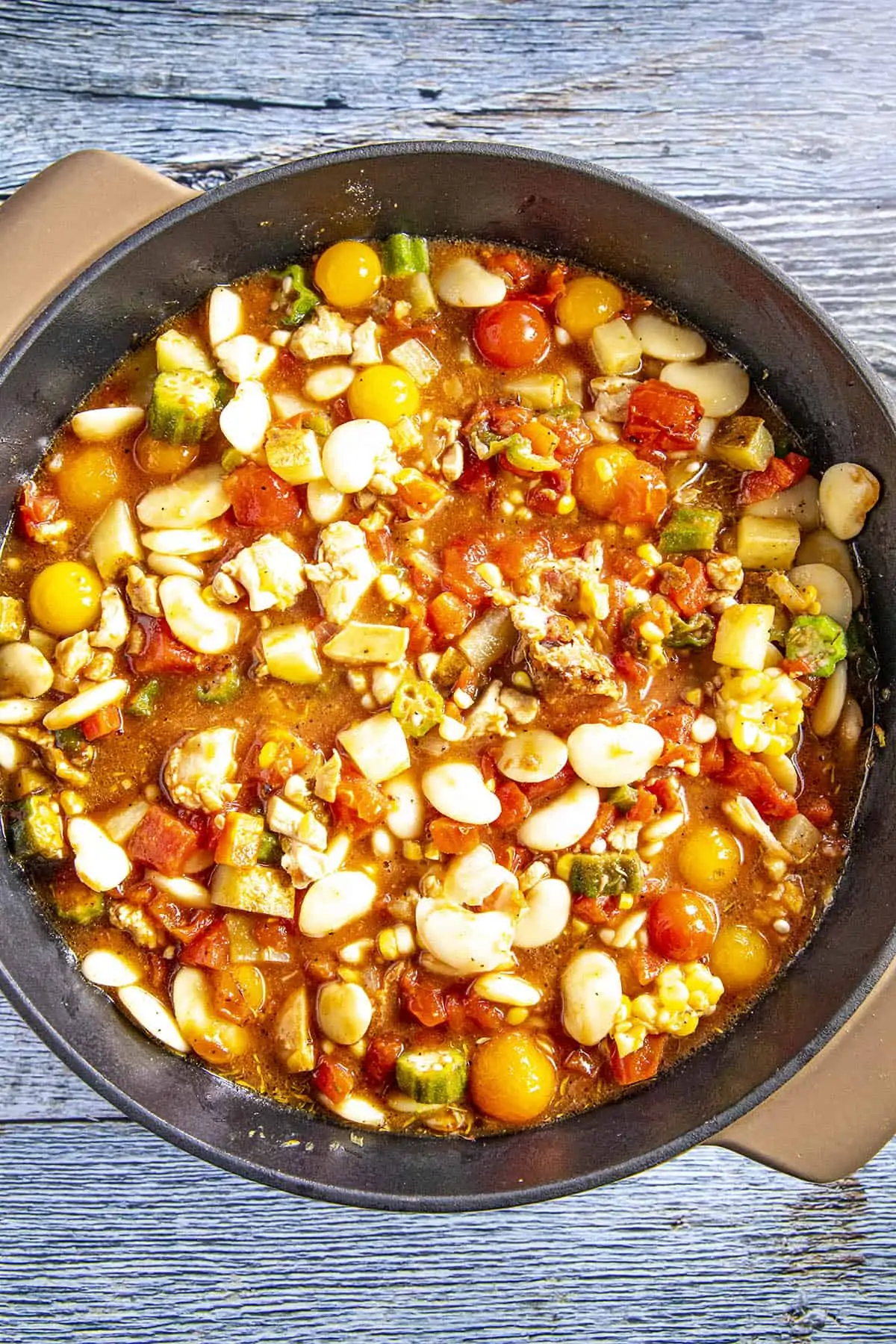 Brunswick Stew simmering in a pot.