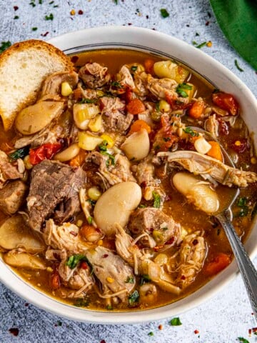 Burgoo served in a big white bowl